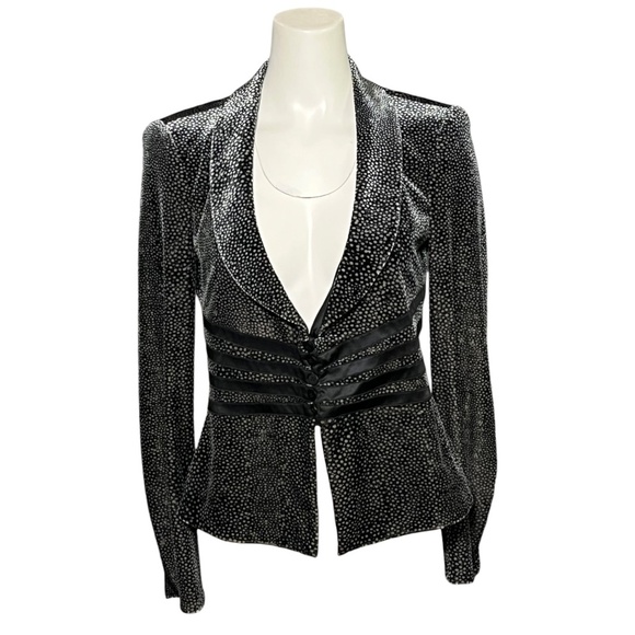 Armani Collezioni Jacket Women's 6 Black Silver Micro Dot Velvet Velour Blazer - Picture 2 of 10
